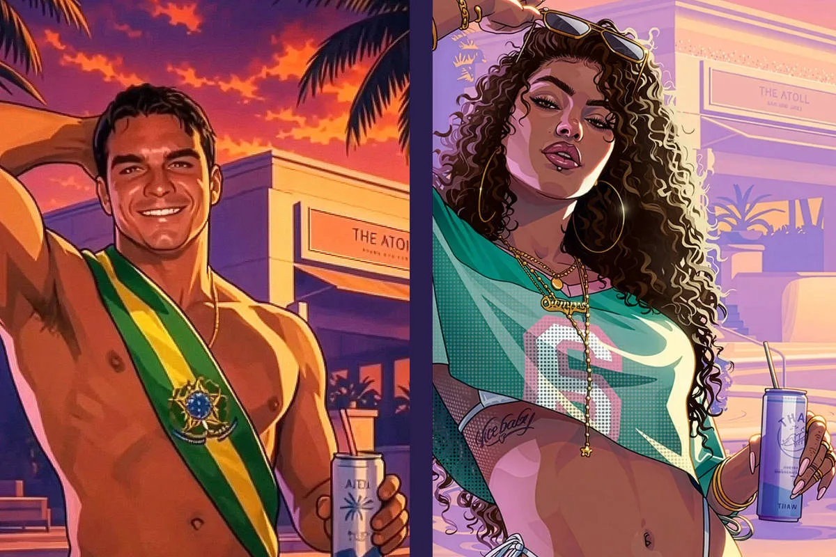 Flávio posta ilustração em que aparece de sunga, e usuários apontam semelhanças com GTA 6