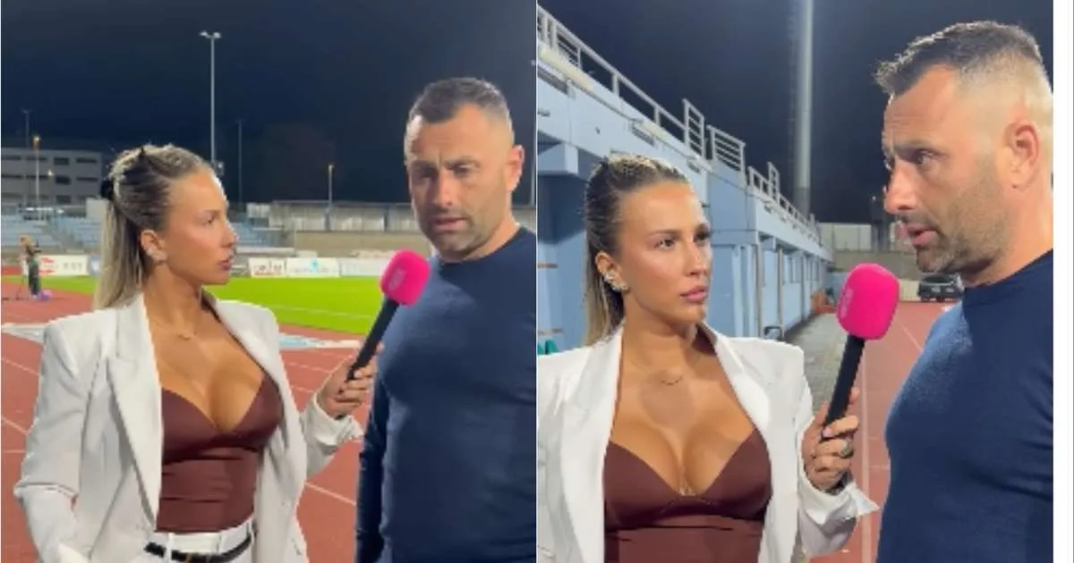 Técnico ignora decote de repórter, evita contato visual e entrevista viraliza: 'A esposa acompanha'
