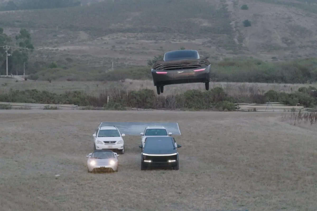 Alef Trolls Tesla With Video of Its Car Flying Over a Roadster
