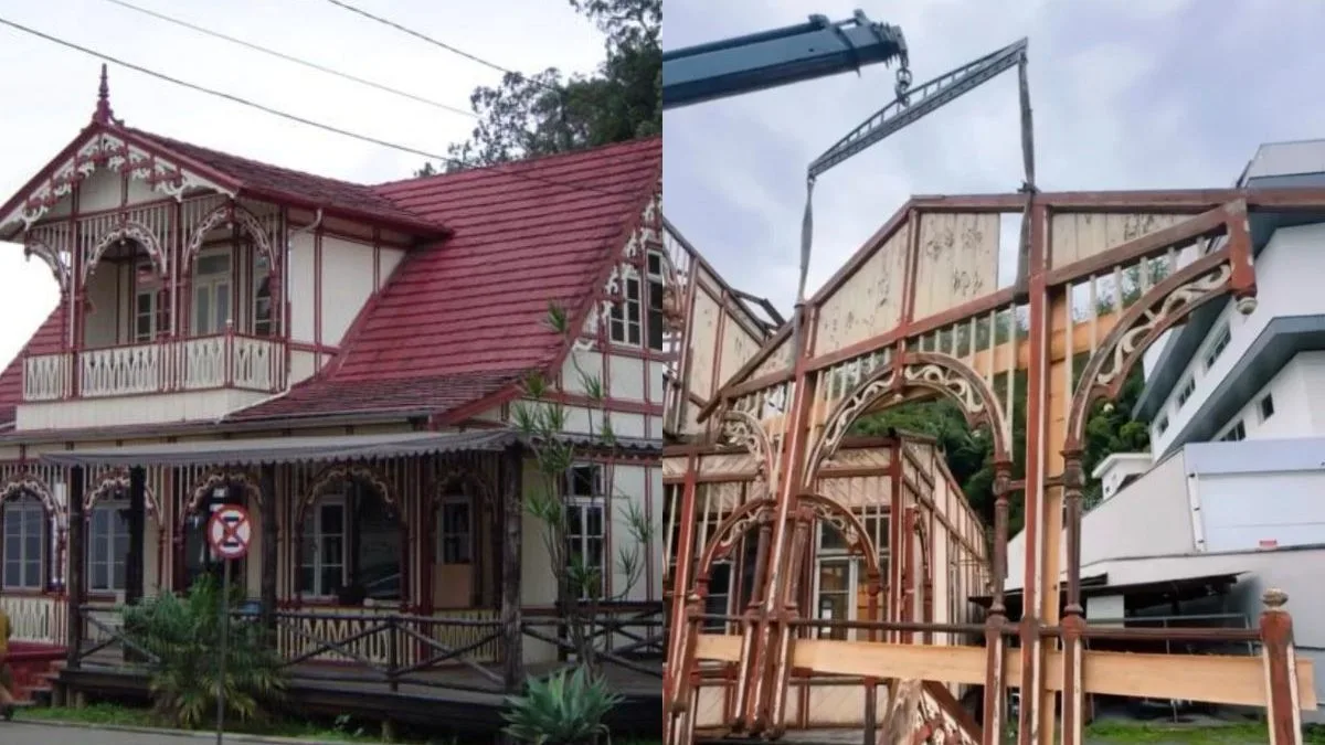 FOTOS: Casa enxaimel centenária de 113 anos começa a ser desmontada peça por peça para ganhar novo endereço em SC