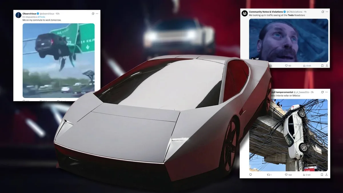 ‘Flotó sobre mí y voló un auto con su rayo láser’: Los mejores memes de Tesla Roadster, carro volador