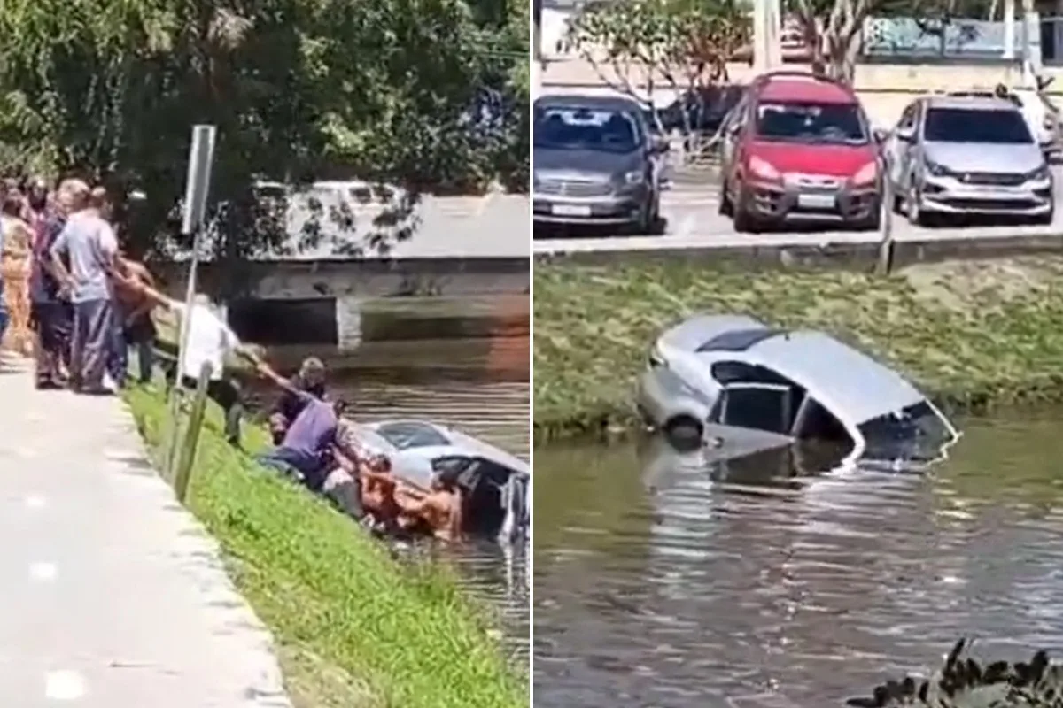 'Cordão humano' salva mulher que caiu com o carro no rio em Araruma; VÍDEO