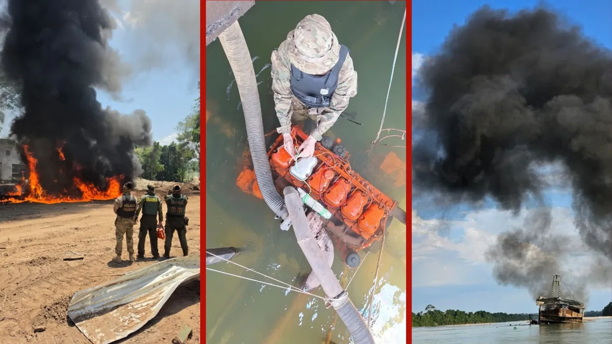 Balsas e maquinários de garimpo ilegal são destruídos em terra indígena por risco de contaminação de rios em MT