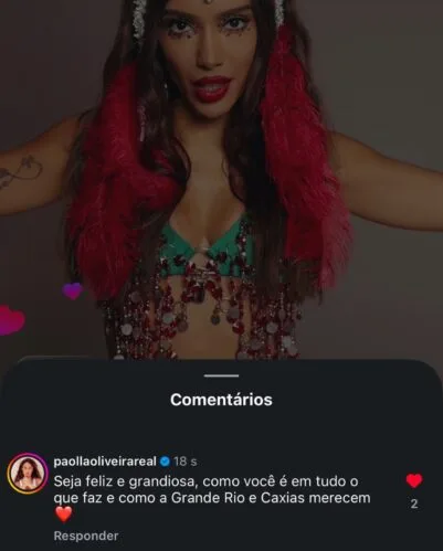 Paolla Oliveira reage ao anúncio de Anitta como rainha de bateria da Grande Rio; veja Paolla Oliveira reage ao anúncio de Anitta como rainha de bateria da Grande Rio; veja