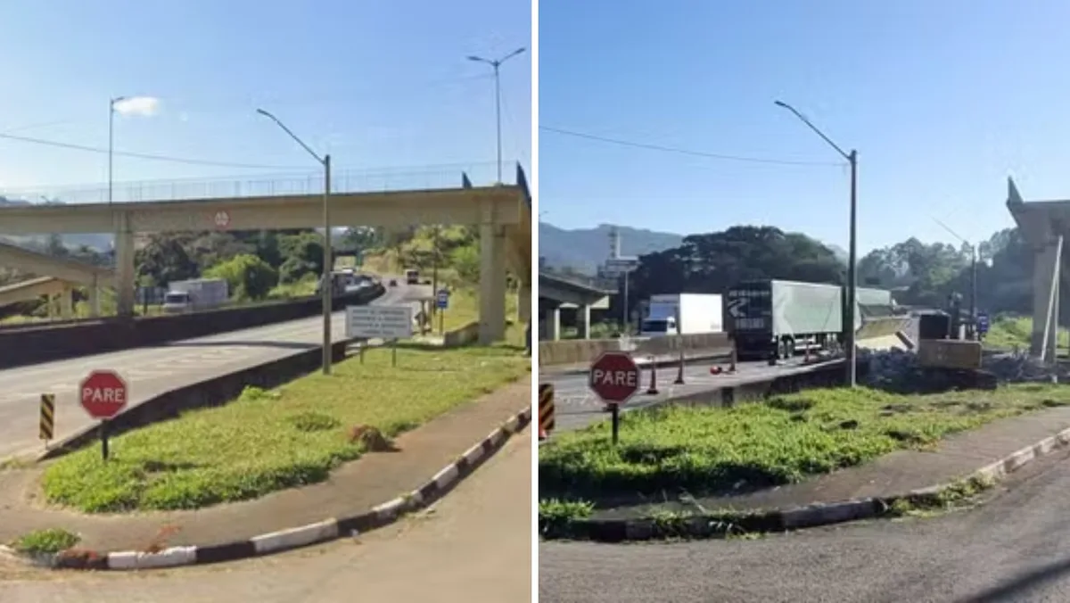 Veja o antes e depois da passarela de 70 toneladas que caiu e matou mãe e filho na Fernão Dias