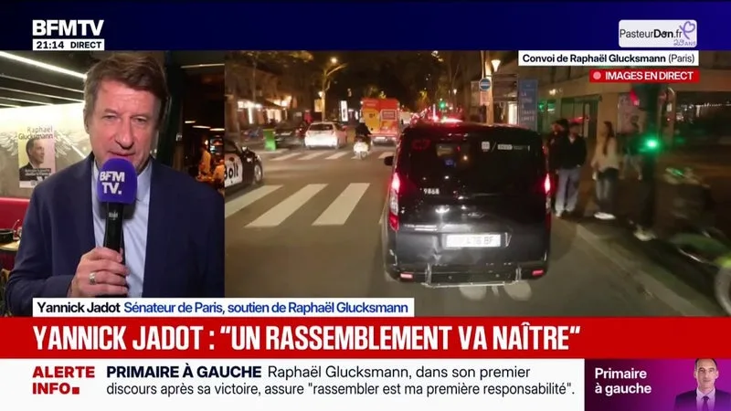 Yannick Jadot, sénateur de Paris et soutien de Raphaël Glucksmann, est "très heureux", de la victoire du candidat à la primaire sociale-démocrate