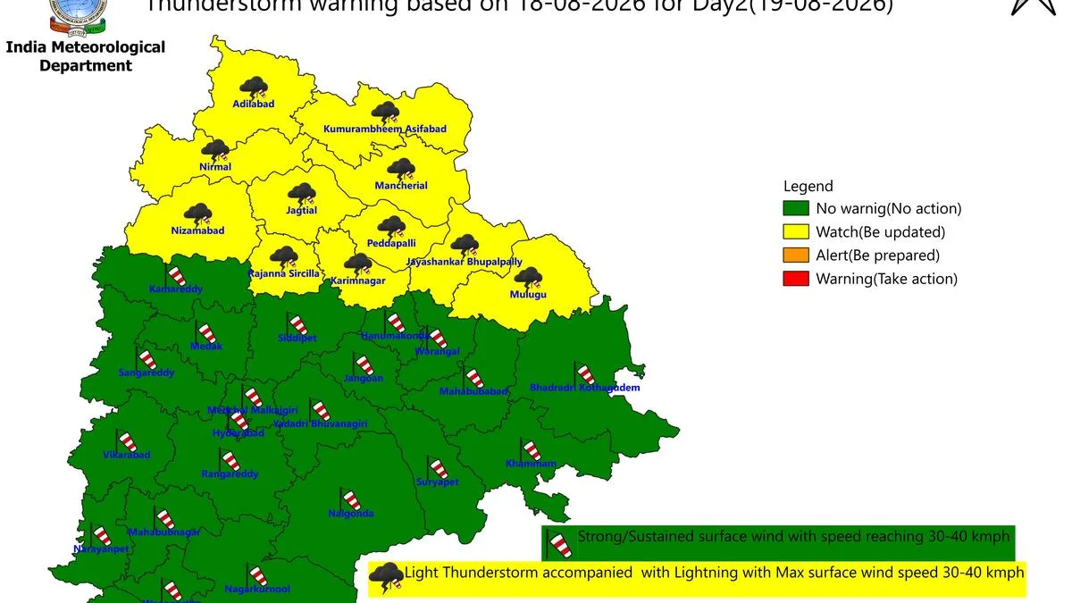 Thunderstorm forecast in 11 Telangana districts on August 19