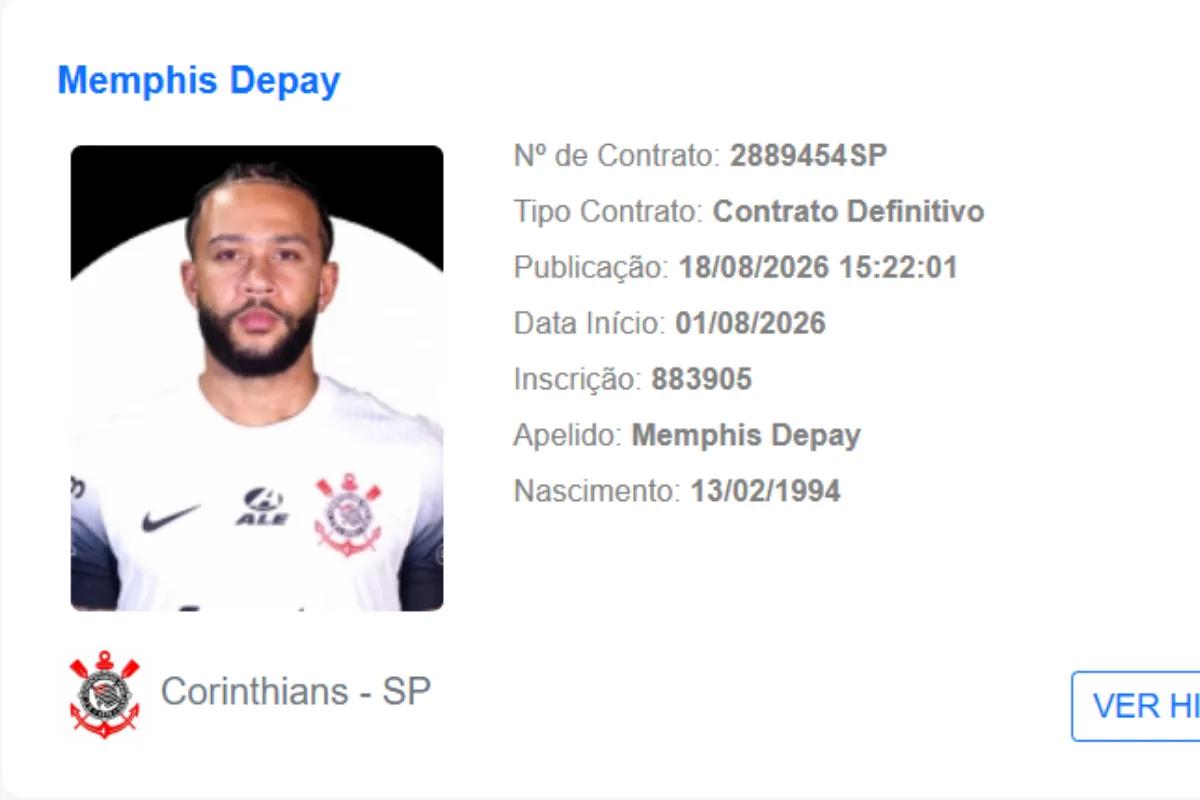 Memphis é registrado no BID e pode atuar na 24ª rodada do Brasileirão