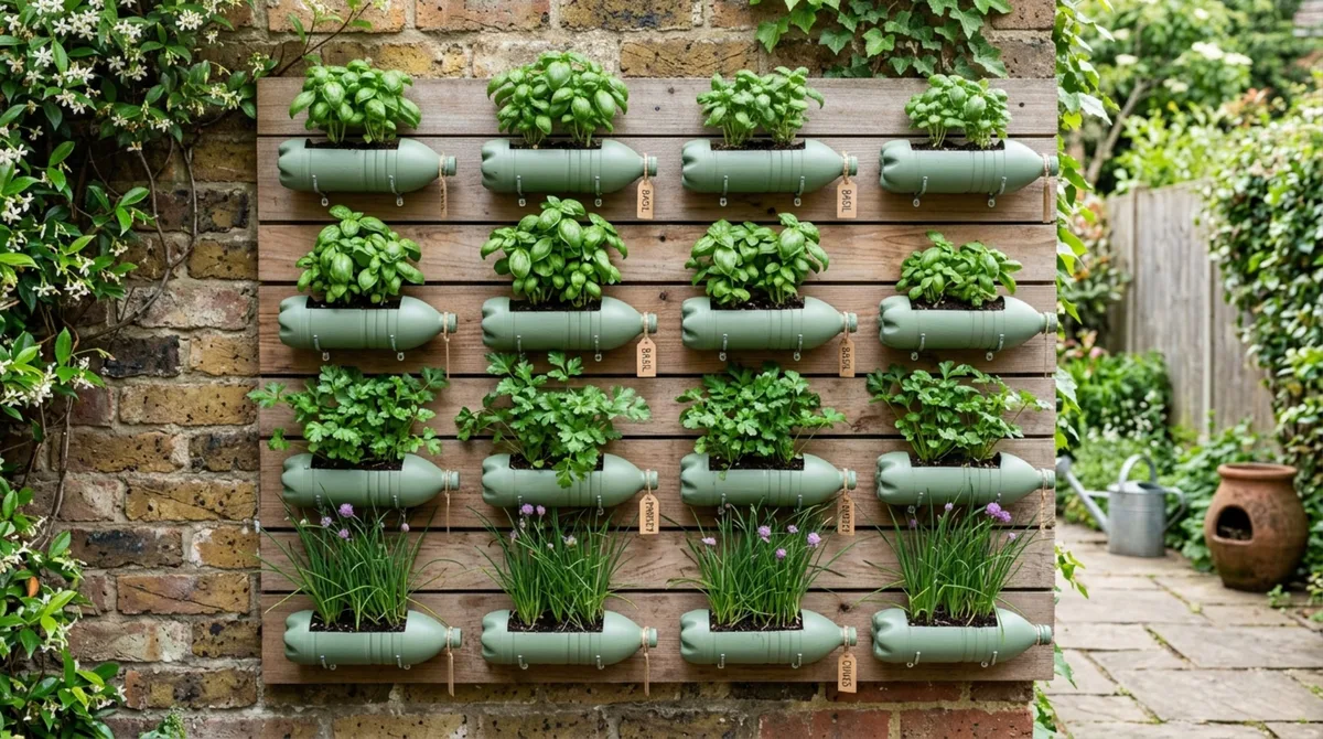 Como eu transformei garrafas PET em uma horta vertical com aparência de jardim planejado