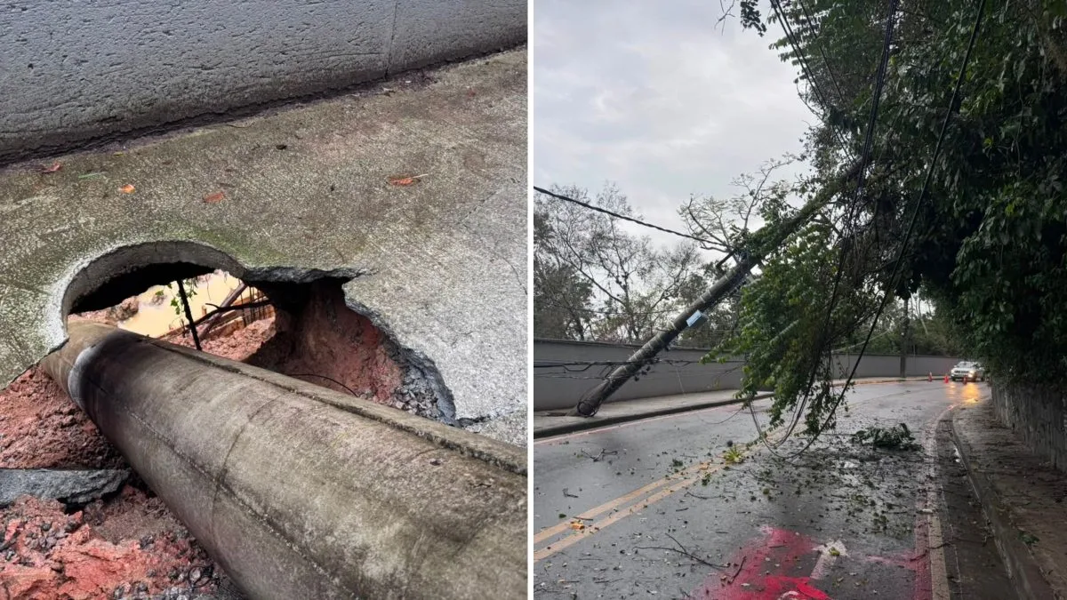 Bairro de Florianópolis fica mais de 12 horas sem luz após queda de poste e deslizamento causado pelas chuvas