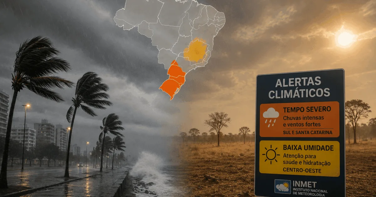 Alertas climáticos: Sul e SC enfrentam chuvas e ventos intensos hoje