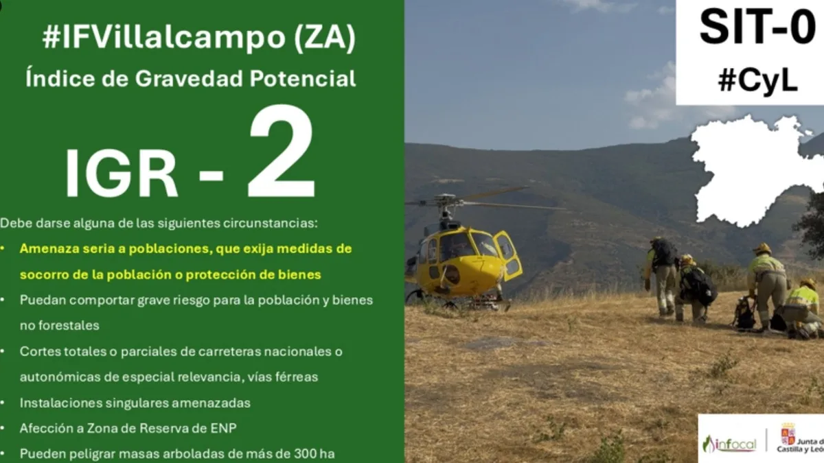 Declarado nivel 2 en Villalcampo (Zamora) al amenazar a núcelos de población