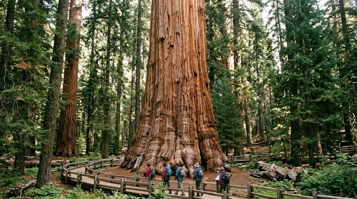 A sequoia General Sherman guarda 1.487 m³ de madeira no tronco e ainda adiciona cerca de 1 m³ por ano, mesmo com idade estimada em 2.200 anos