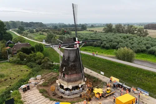 Dutch raise windmill in rare operation