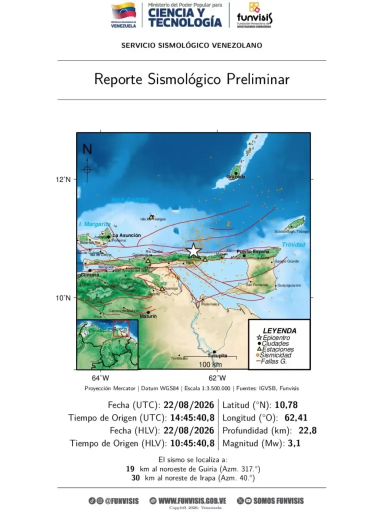 Funvisis reportó sismo de magnitud 3,1 en costas de Sucre