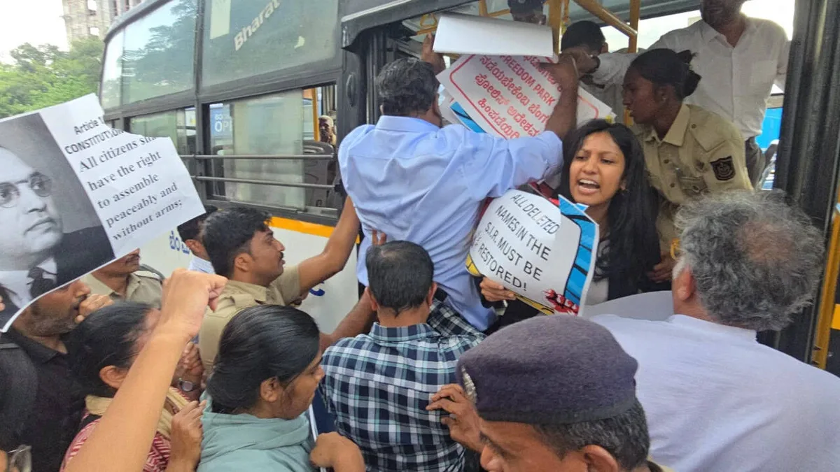 Cops detain anti-SIR protesters, assault journalists in Bengaluru