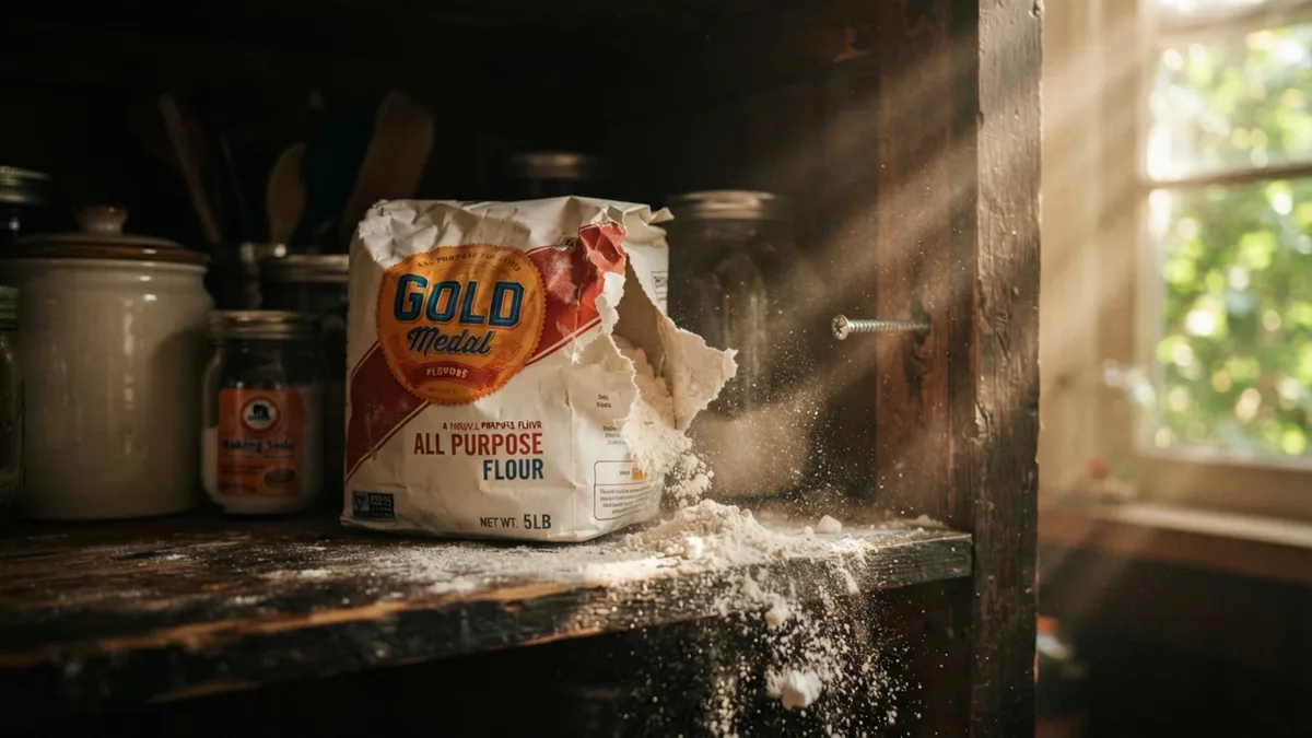Depois de dois meses encontrando farinha espalhada dentro do armário todas as manhãs, cozinheira troca potes, limpa as prateleiras e só descobre a origem quando percebe um pequeno furo no fundo de um pacote encostado diretamente na parede