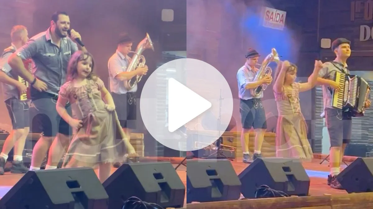 VÍDEO: Mini dançarina ‘invade’ palco, surpreende público e rouba cena com coreografias que sabe de cor na maior festa alemã das Américas