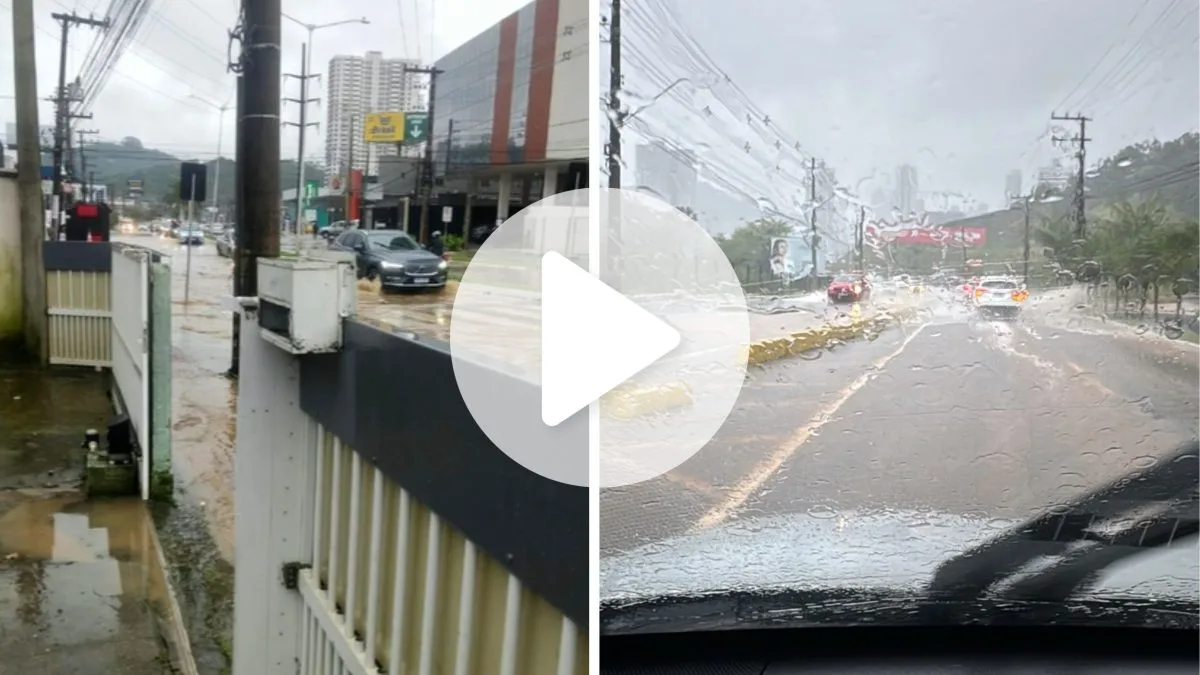 VÍDEO: Chuva forte alaga principal ligação entre Itajaí e Balneário Camboriú e dificulta trânsito