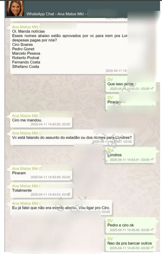 Mensagens revelam tratativas de Vorcaro para custeio de viagens de Andrei e Gonet a Londres