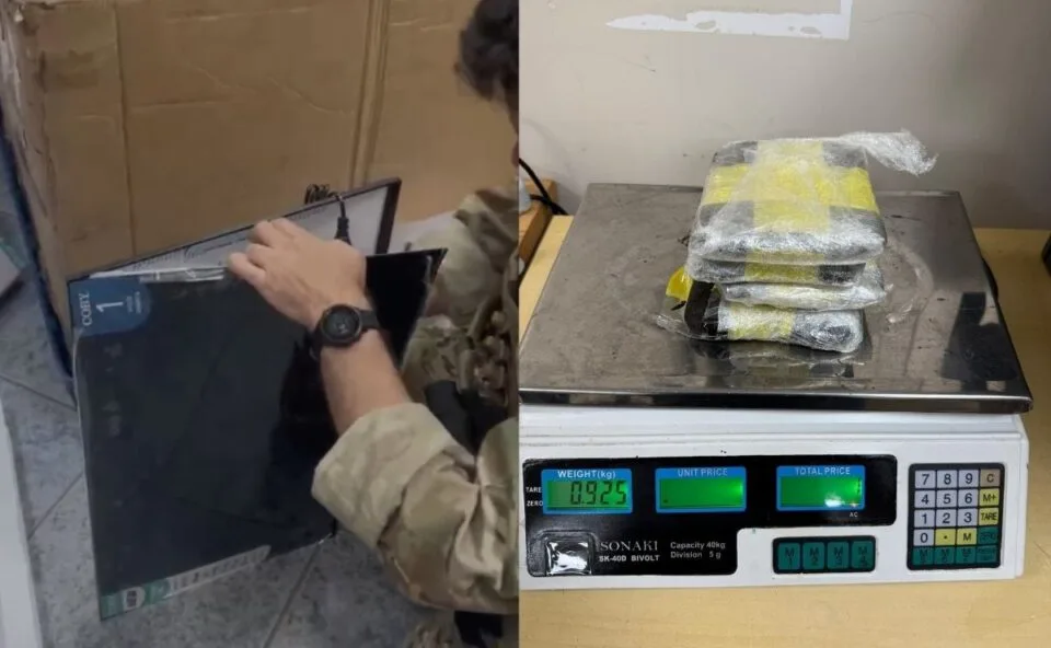 Programação cancelada! Cão K-9 pega quase 1 kg de haxixe escondido em TV de 32 polegadas