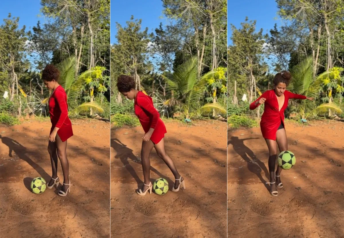 Com vestido e salto alto, influenciadora do Tocantins faz embaixadinhas e viraliza; VÍDEO