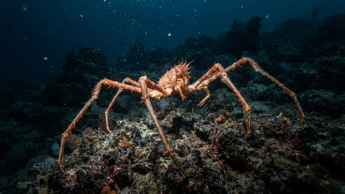 Uma aranha-marinha pode medir quase um metro de ponta a ponta: pernas enormes carregam um corpo minúsculo pelo fundo do oceano