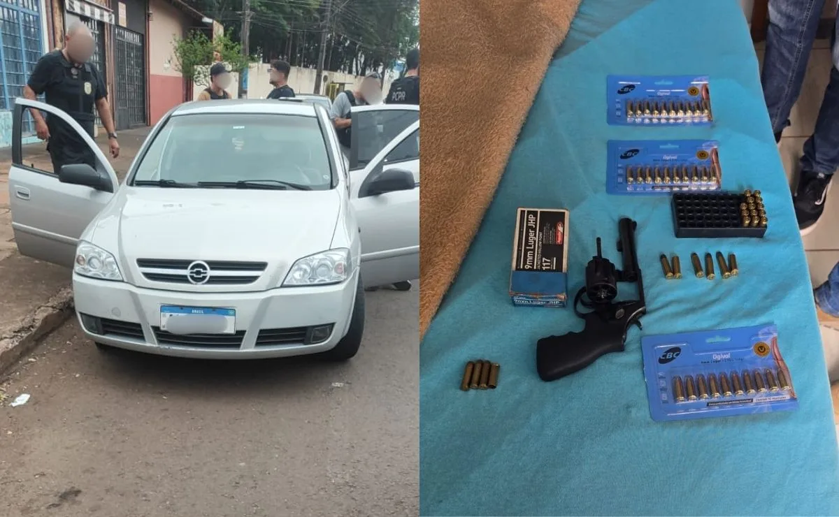 Mulher ferida é resgatada em carro após denúncia de violência; homem é preso com armas, munições e R$ 46 mil