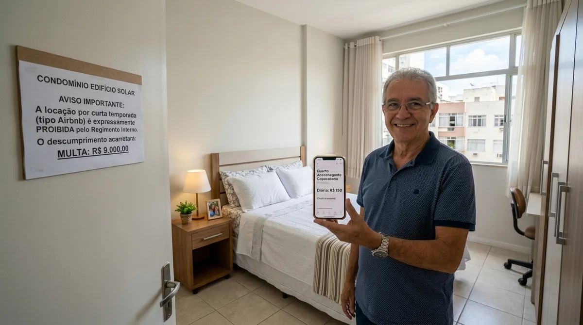 Aposentado aluga o quarto extra no Airbnb por R$ 150 a diária para completar a renda e leva multa retroativa de R$ 9 mil do condomínio por “atividade comercial” de seis meses