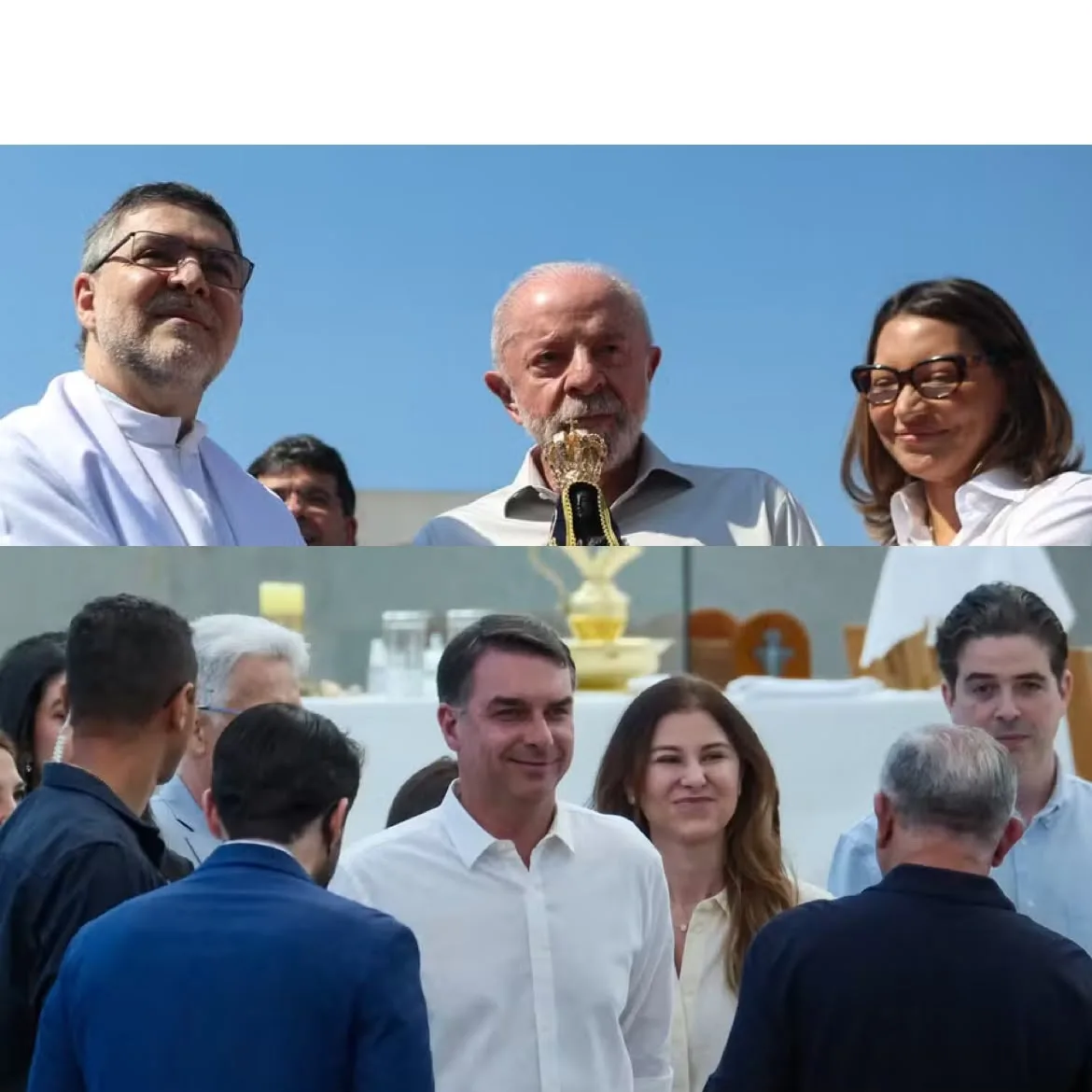 Lula e Flávio Bolsonaro participam de missas no Dia de N. S. Aparecida