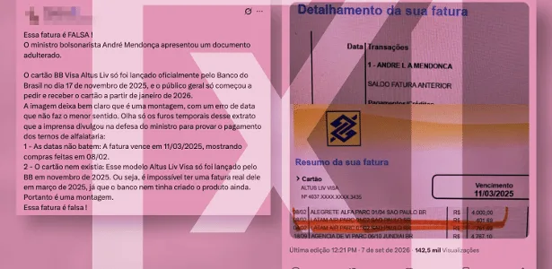 Datas em faturas de cartão de Mendonça não comprovam que documento é falso