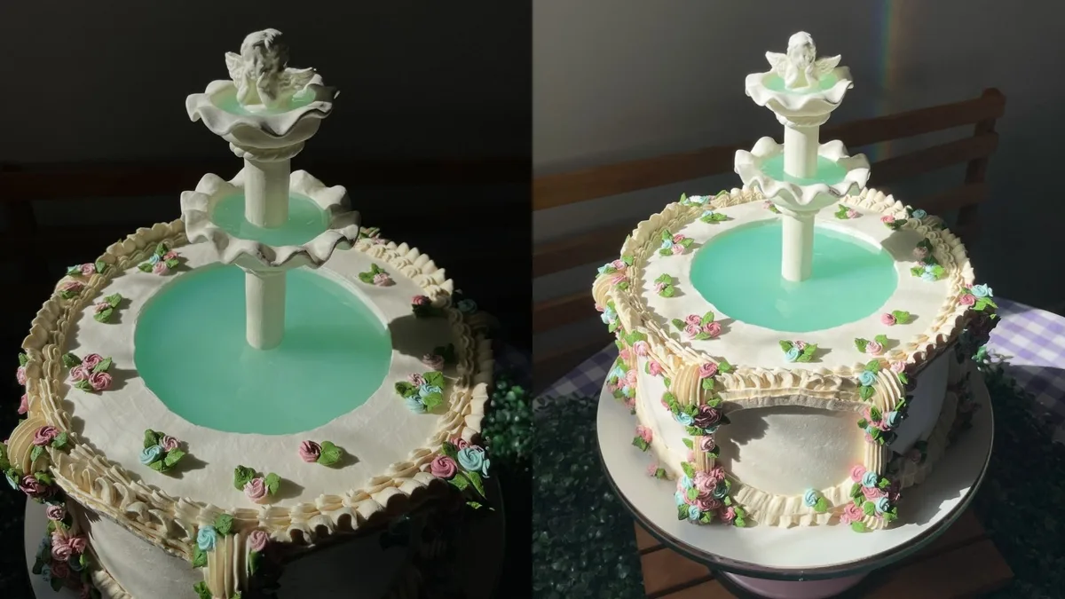 Confeiteira levou quatro dias na produção e 12 horas na decoração de bolo de fonte com anjo: ‘delicado e terapêutico’