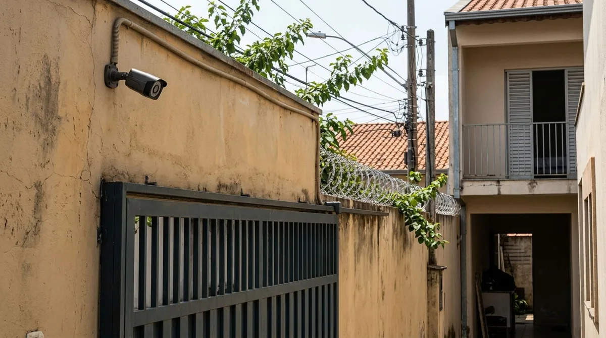 Moradora instala uma câmera para enxergar o portão inteiro e só percebe depois que o enquadramento também alcança parte da janela da casa vizinha