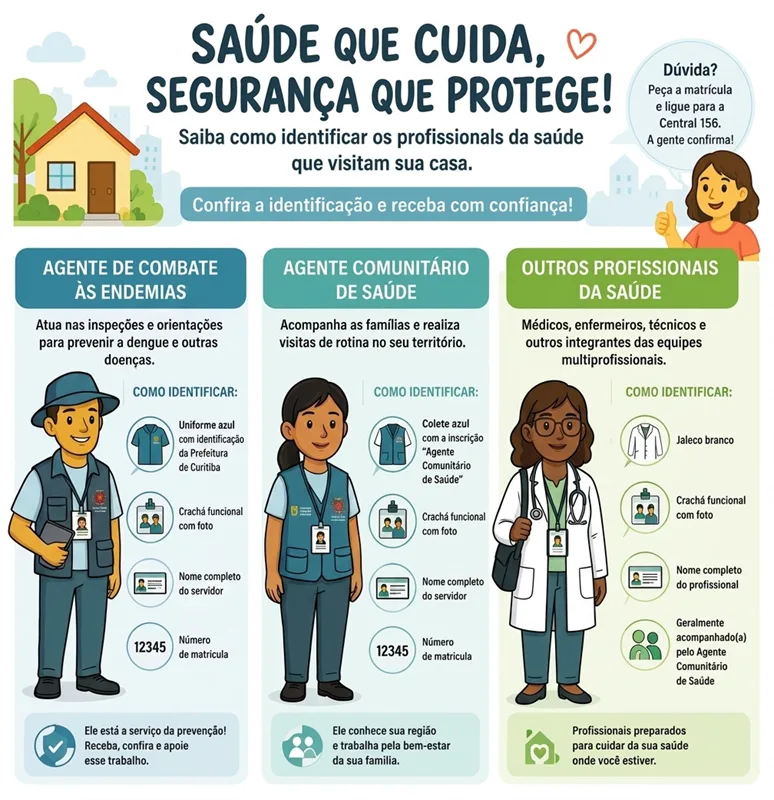 Saúde de Curitiba orienta moradores a conferir identificação de agentes em visitas domiciliares