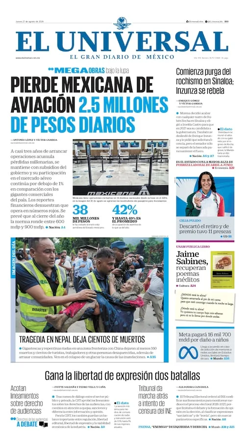 Portada impresa 27 de agosto de 2026