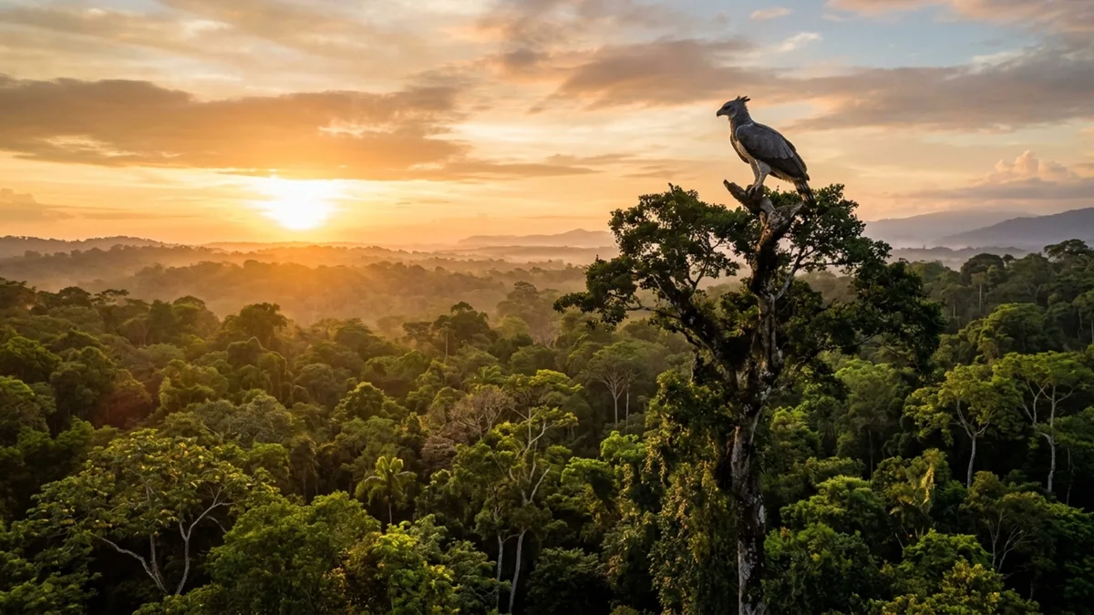 O galho balança no alto da árvore e revela uma ave de até 9 kg que consegue caçar no meio da floresta sem precisar de uma envergadura gigantesca
