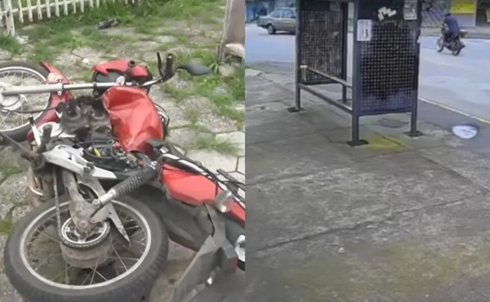 Assista! Motociclista fica gravemente ferido após bater de frente contra carro em Colombo
