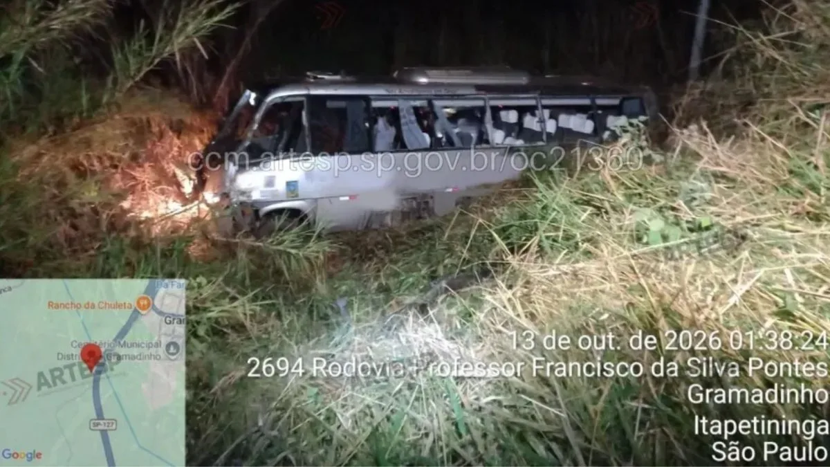 Motorista perde o controle, micro-ônibus capota e acidente deixa 3 mortos e 14 feridos no interior de São Paulo