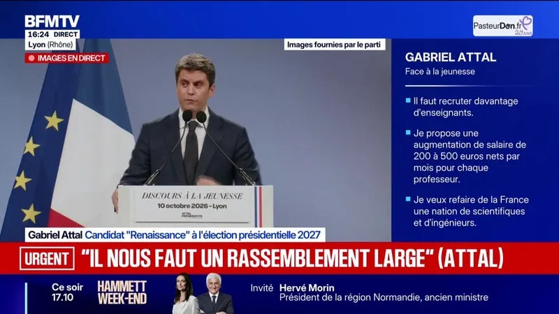 "Ils nous faut un rassemblement large", déclare Gabriel Attal, candidat "Renaissance" à la présidentielle qui appelle à "une coalition des démocrates"