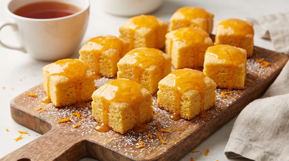 Receta de cuadraditos de naranja con glasé, rápida y fácil