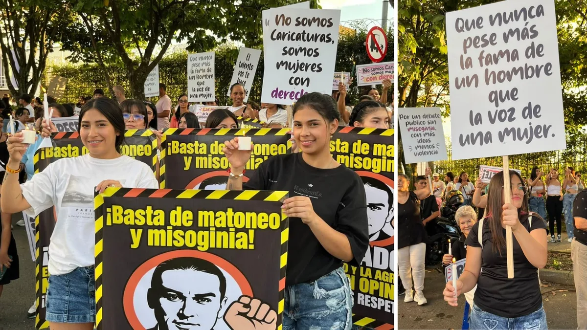 Grupo de mujeres se manifestó en Pereira para rechazar la publicación de ‘Matador’ en contra de la primera dama Ana Lucía Pineda: “La violencia también se dibuja”