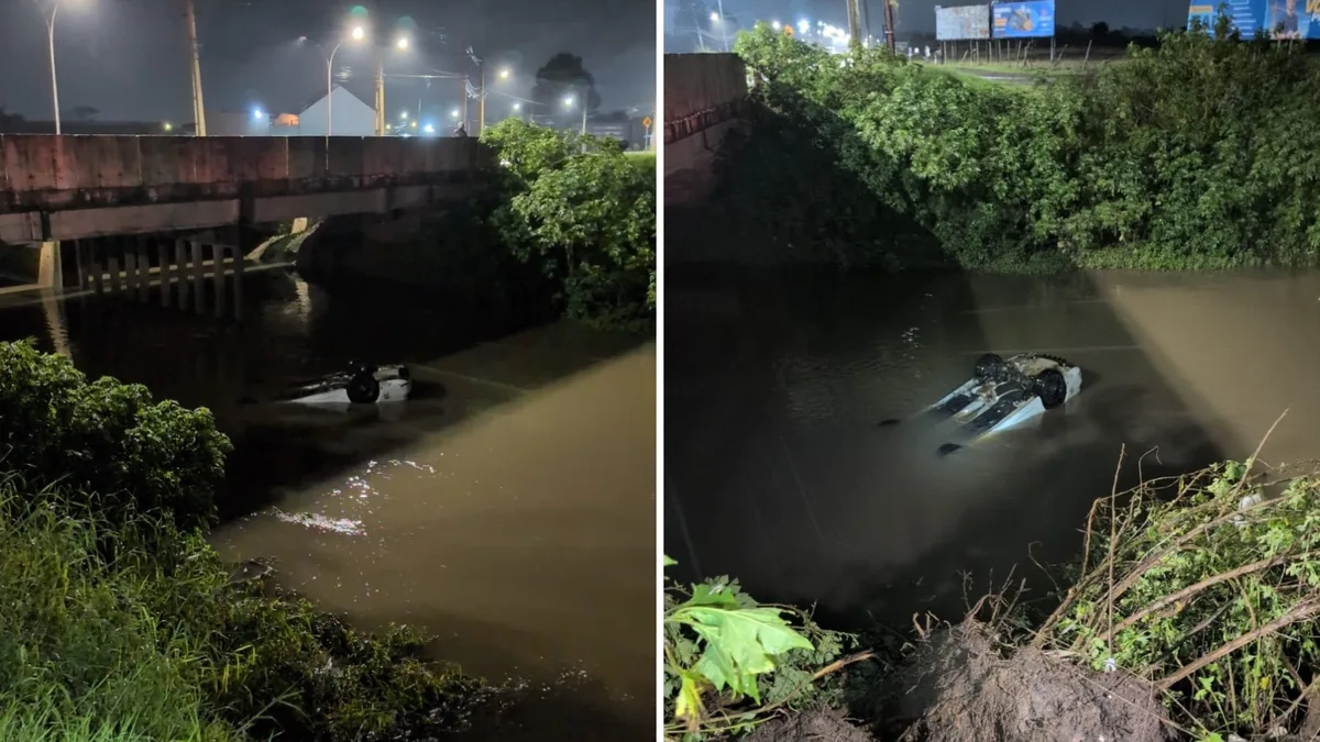 Mulher desaparece após carro cair em rio durante a madrugada, na Grande Curitiba; homem foi encontrado morto