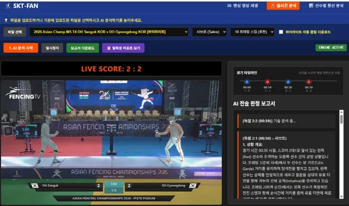 "월클 K-펜싱, SK텔레콤 AI 날개 달았다" 亞게임 앞두고 SKT-FAN 실시간 AI전력분석 시스템...데이터 처리-영상 생성 '1시간→10분'→실시간 영상 서비스→경기력 UP!