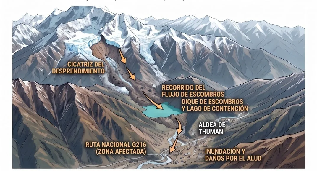Qué es un GLOF, el “tsunami desde el cielo” provocado por el desprendimiento de un glaciar en Nepal y el Tíbet