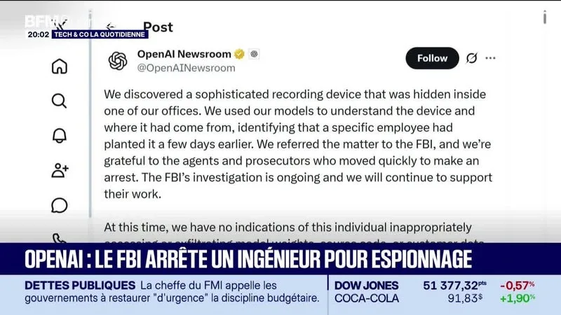 Le Tech Flash : OpenAI, le FBI arrête un ingénieur pour espionnage, par Léa Benaim - 14/10