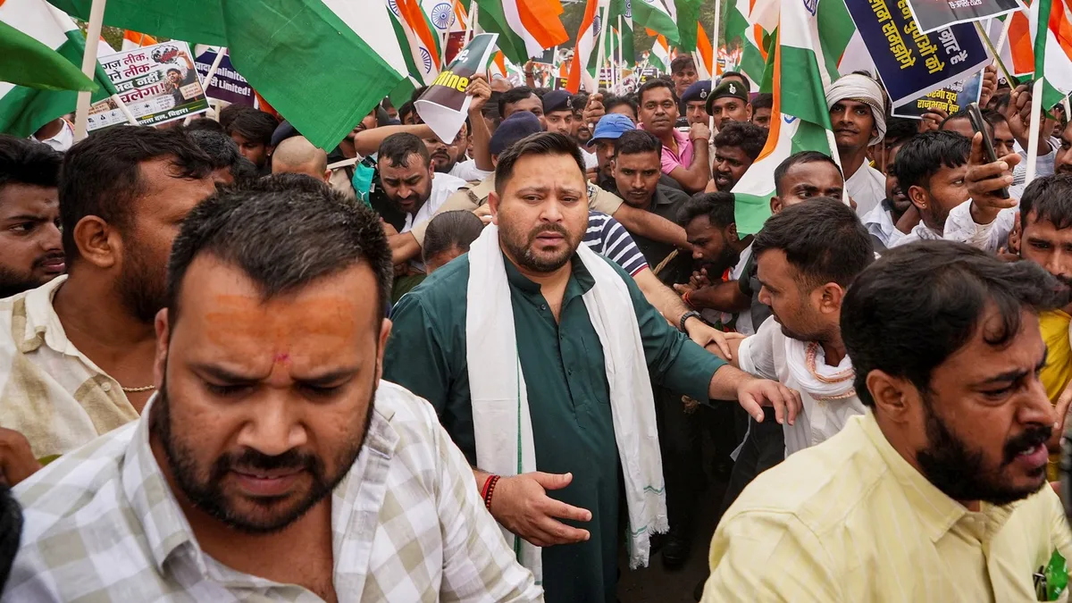 Tejashwi Yadav detained as RJD protests AK-47 firing, student crackdown