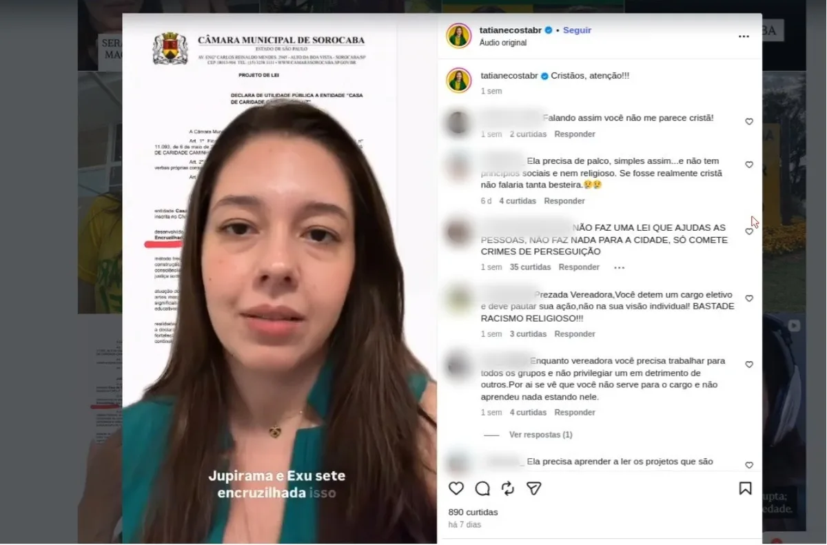 Vereadora de Sorocaba vira ré por discriminação religiosa contra líder de terreiro na internet