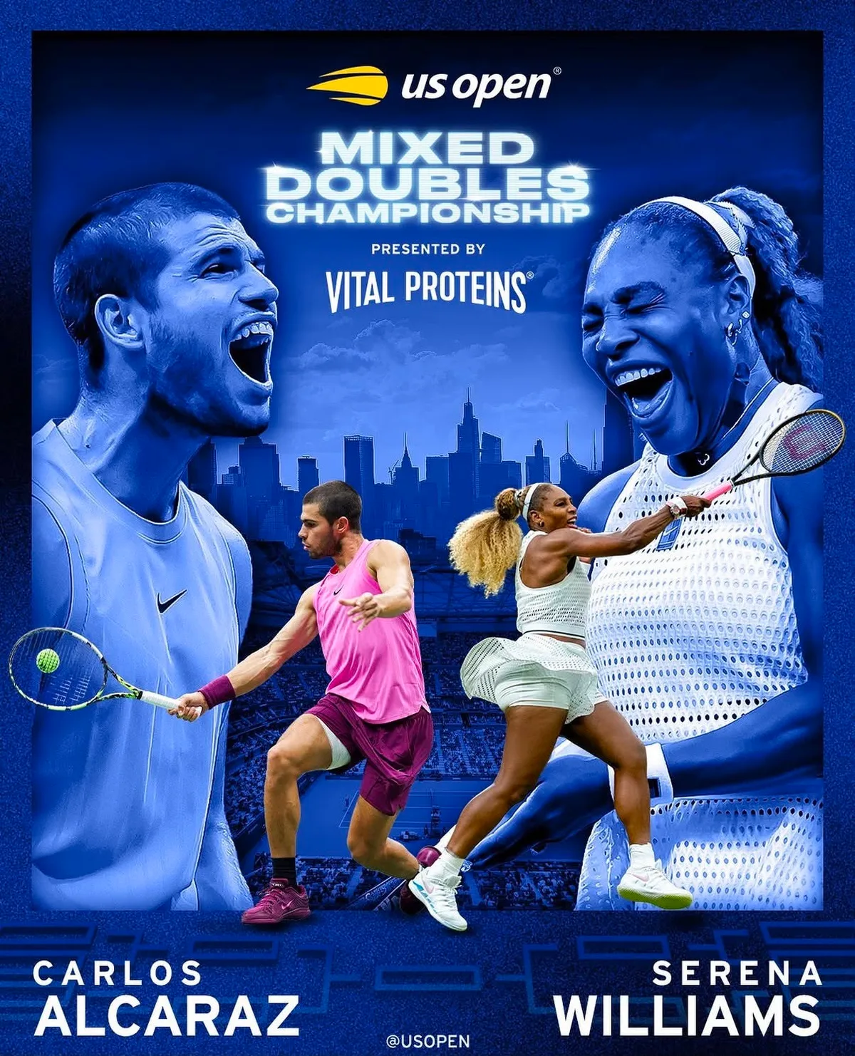 Carlos Alcaraz e Serena Williams jogarão juntos em torneio de duplas mistas do US Open