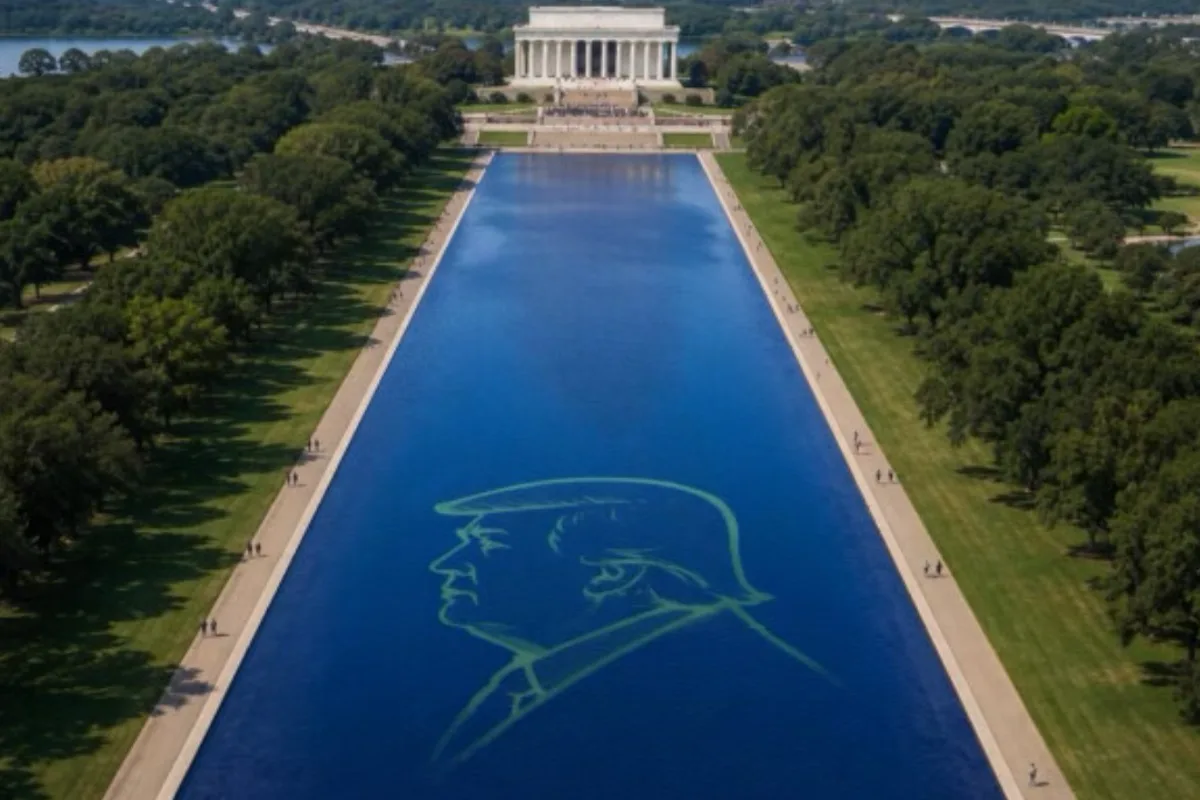 Trump puts his face on Reflecting Pool water in algae green during latest posting spree