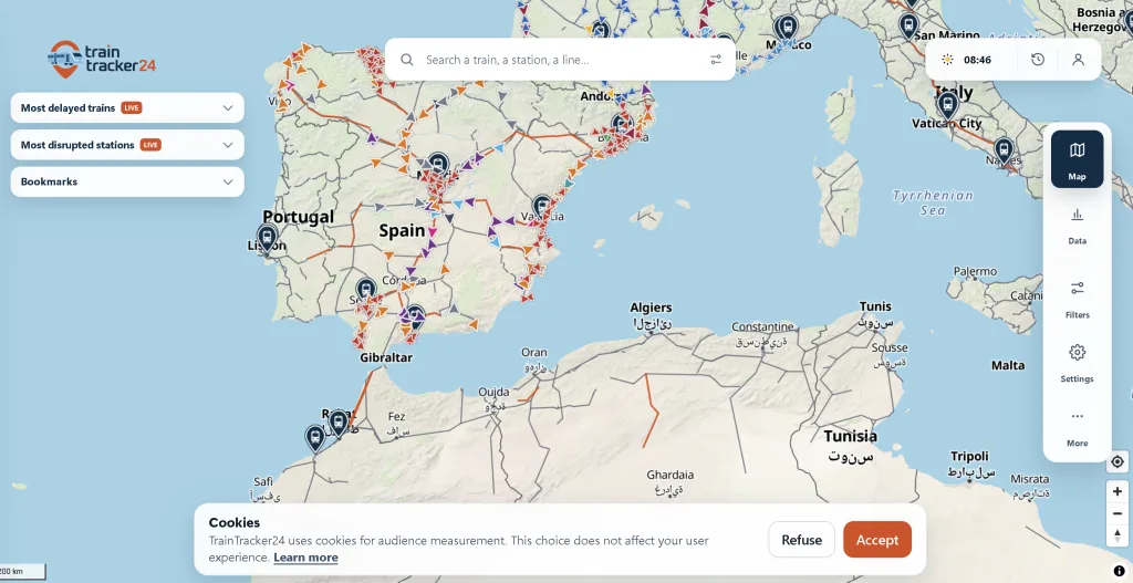TrainTracker24: Este mapa quer trazer informação sobre os comboios em tempo real para toda a Europa
